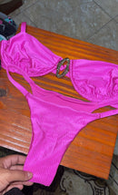Biquíni top c/ argola canelado Rosa pink