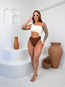 Maiô joana marrom com branco